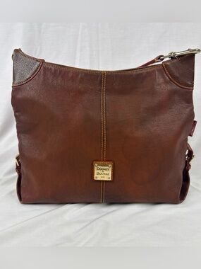 Vintage Dooney & Bourke Brown Leather Hobo Shoulder Bag with Brass Logo